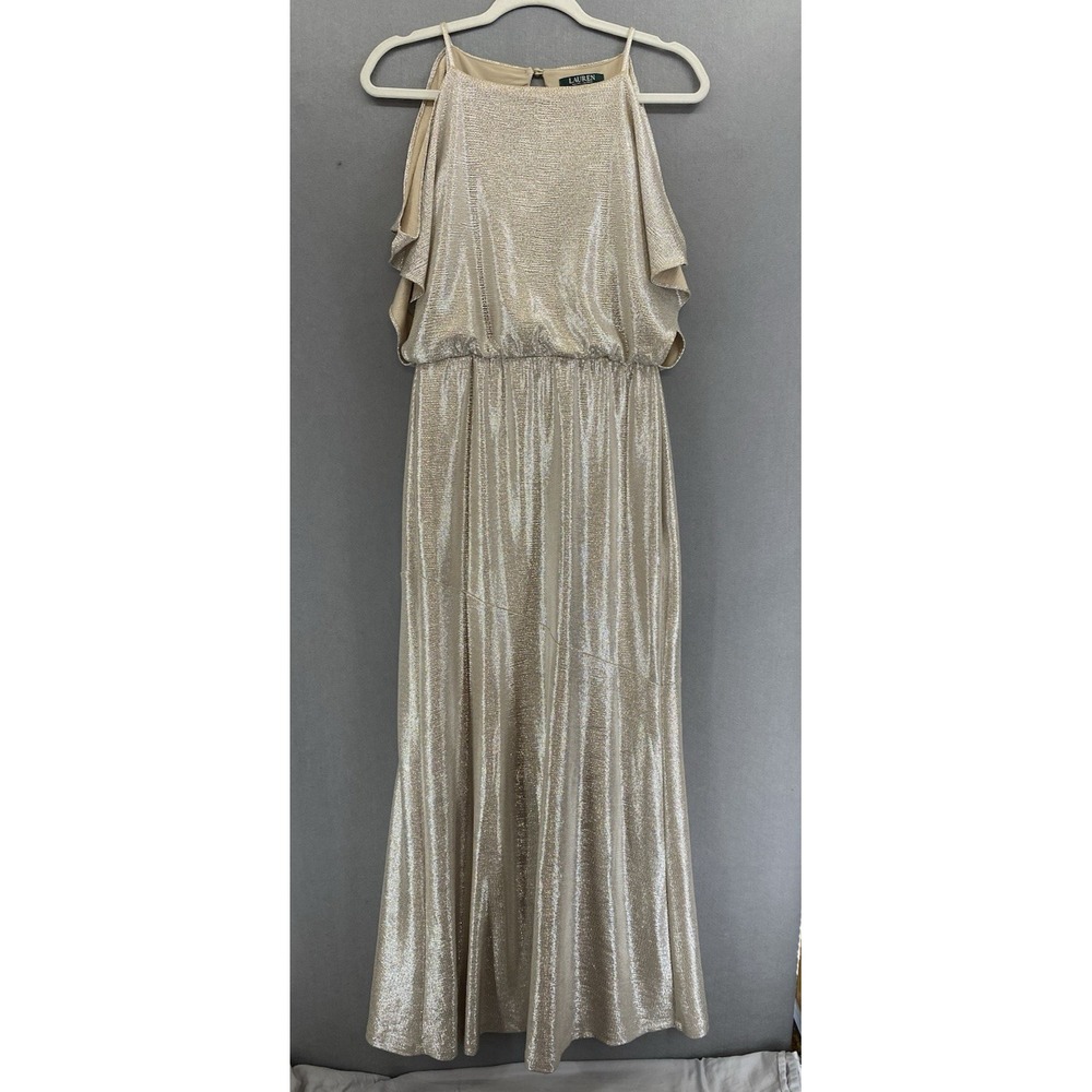 Lauren Ralph Lauren Women's 4 Dress Metallic Cold-Shoulder Champagne PROM‎  EUC